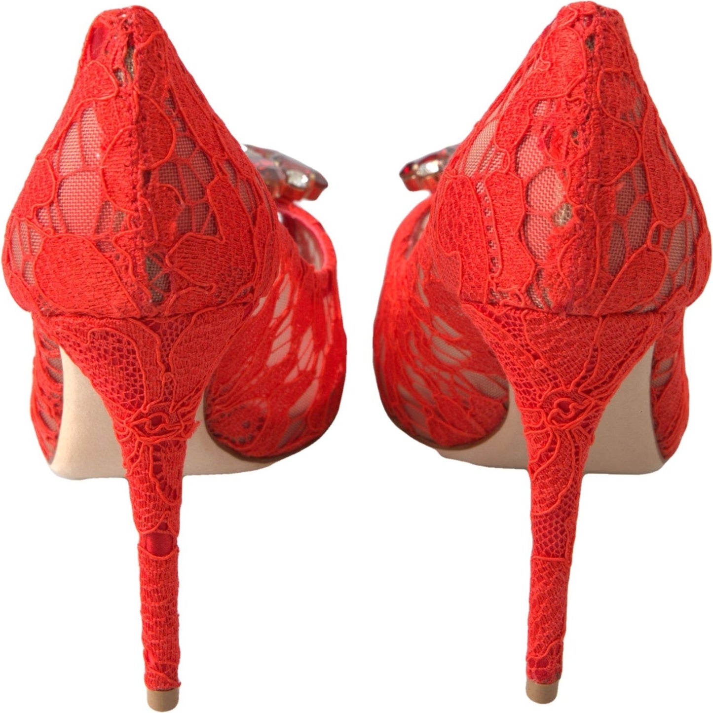 Dolce & Gabbana Red Taormina Lace Crystal Heels Pumps Shoes LA10240-35.5