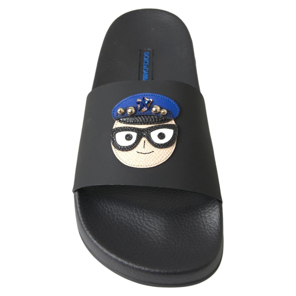 Dolce & Gabbana Black Slides Sandals Beach Saint Barth Shoes LA10216-35