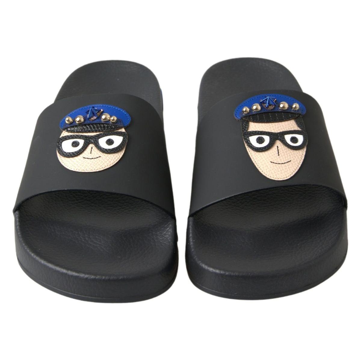 Dolce & Gabbana Black Slides Sandals Beach Saint Barth Shoes LA10216-35
