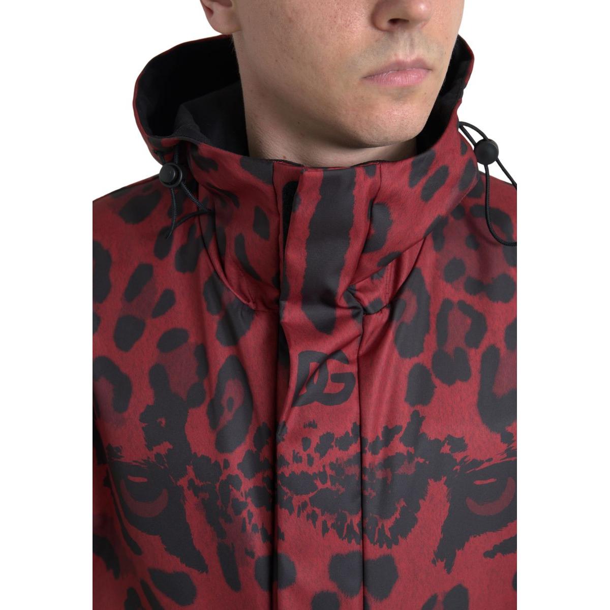 Dolce & Gabbana Red Leopard Hooded Rain Coat Jacket