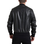 Dolce & Gabbana Black Leather Full Zip Bomber Men Jacket