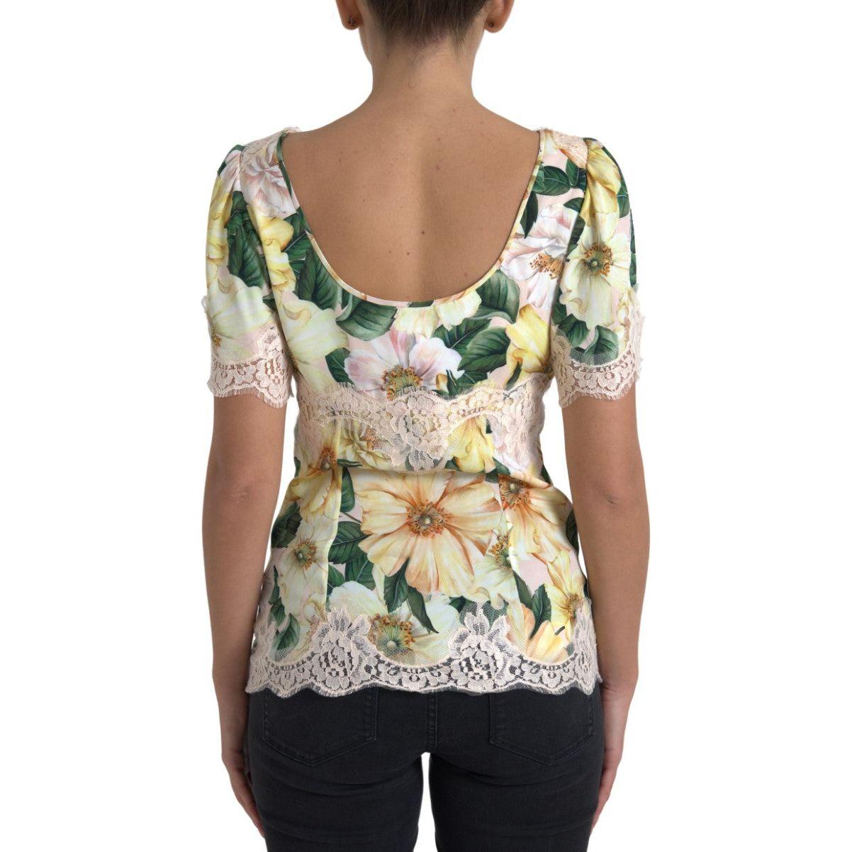 Dolce & Gabbana Multicolor Floral Lace V Neck Blouse TSH84507-38