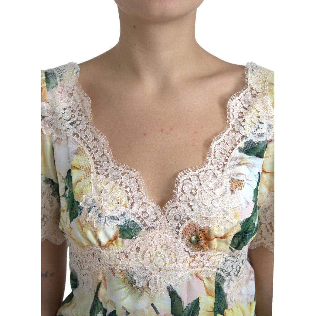 Dolce & Gabbana Multicolor Floral Lace V Neck Blouse TSH84507-38