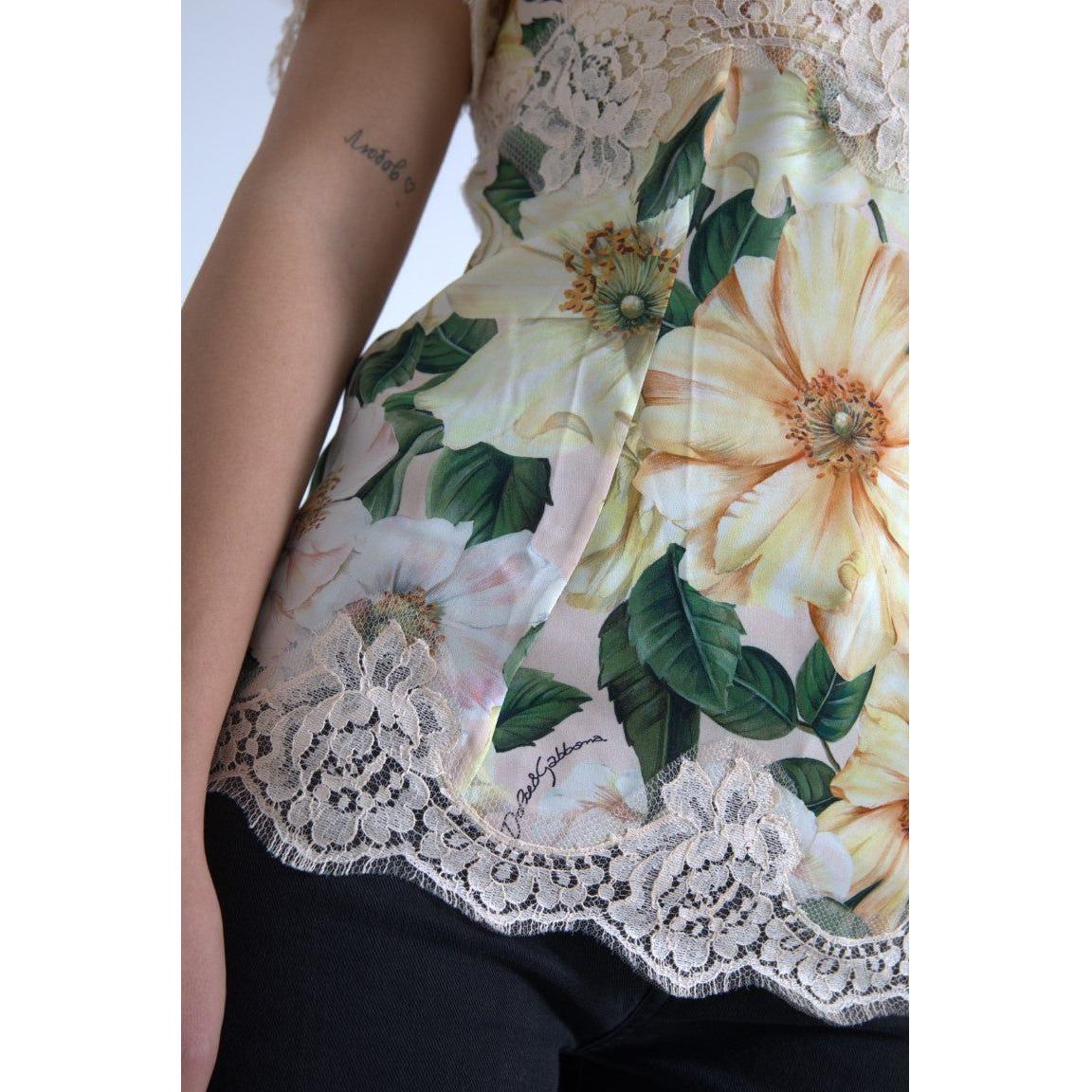 Dolce & Gabbana Multicolor Floral Lace V Neck Blouse TSH84507-38