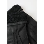 Dolce & Gabbana Black Leather Fur Short Hands Mitten Men Gloves LB30107