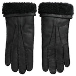 Dolce & Gabbana Black Leather Fur Short Hands Mitten Men Gloves LB30107