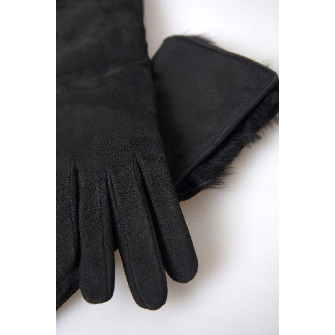 Dolce & Gabbana Black Leather Fur Elbow Length Gloves LB30106-7