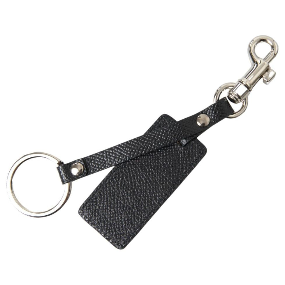 Dolce & Gabbana Black DG Logo Leather Silver Metal Keychain SMY101200