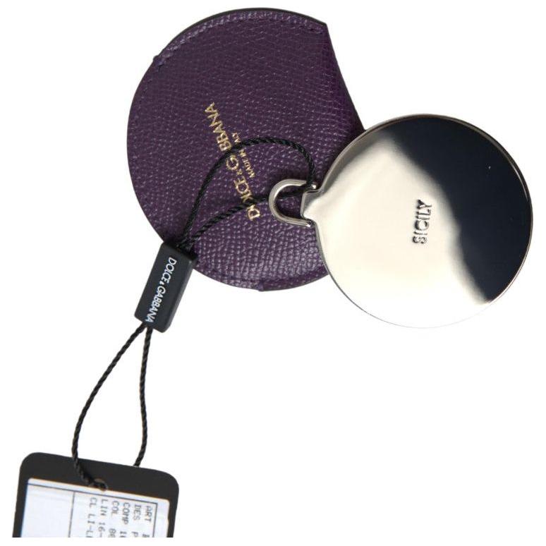 Dolce & Gabbana Purple Calfskin Leather Round Hand Mirror Holder smy101194