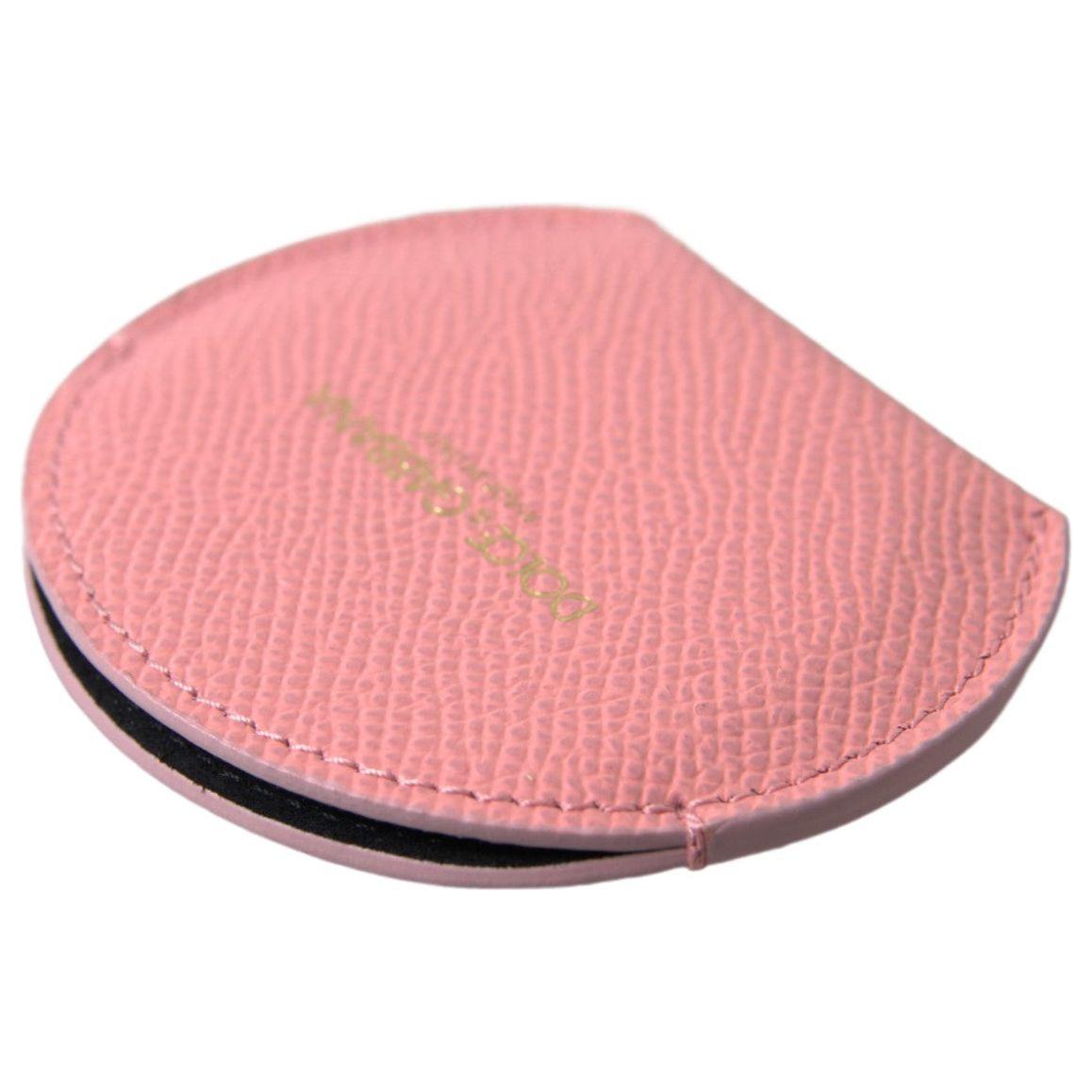 Dolce & Gabbana Pink Calfskin Leather Round Mirror Holder smy101199