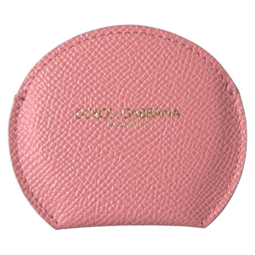 Dolce & Gabbana Pink Calfskin Leather Round Mirror Holder smy101199