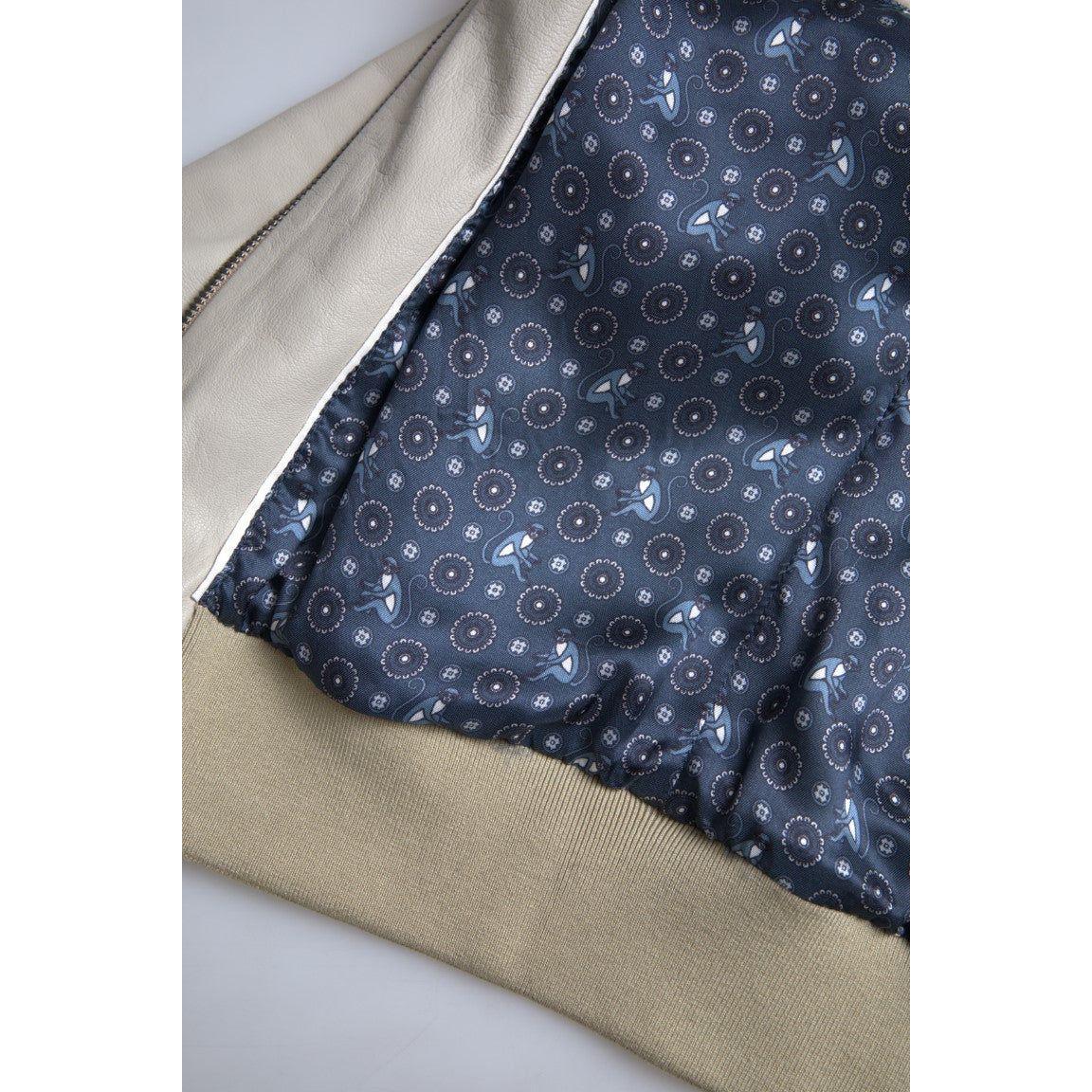 Dolce & Gabbana Cream Leather Bomber Blouson Full Zip Jacket