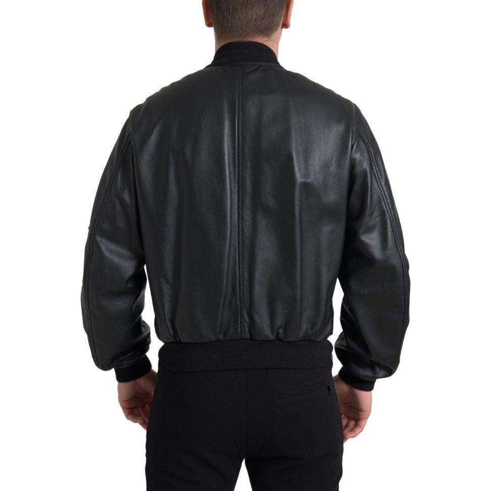 Dolce & Gabbana Black Leather Blouson Full Zip Bomber Jacket JKT3659-44