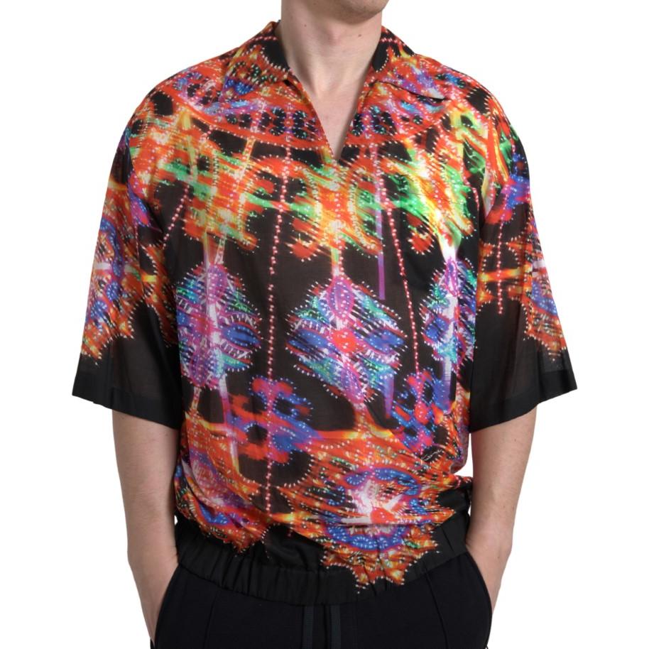 Dolce & Gabbana Multicolor Luminarie Print Men Cotton Shirt TSH84187-39