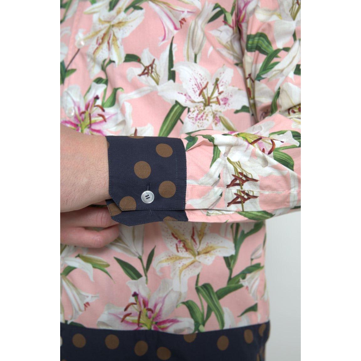 Dolce & Gabbana Cotton Polka Dot Lily Print Collared Shirt TSH84188-38