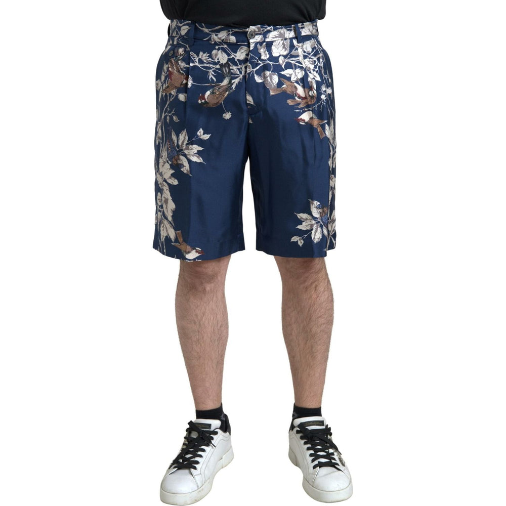 Dolce & Gabbana Blue Floral Print Silk Men Bermuda Shorts PAN74843-46