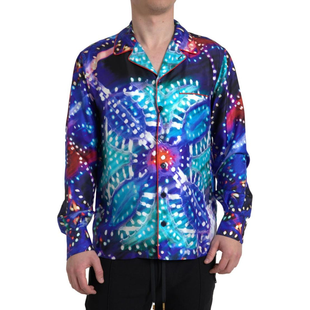 Dolce & Gabbana Multicolor Silk Psychedelic Print Men Pajama Shirt TSH84191-40