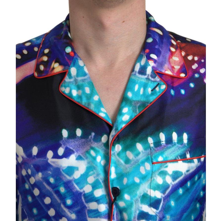 Dolce & Gabbana Multicolor Silk Psychedelic Print Men Pajama Shirt TSH84191-40