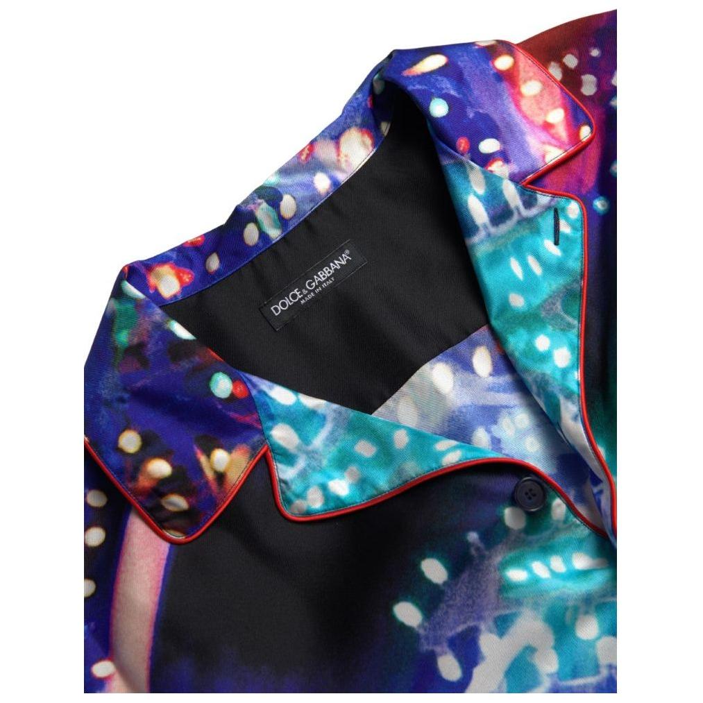 Dolce & Gabbana Multicolor Silk Psychedelic Print Men Pajama Shirt TSH84191-40