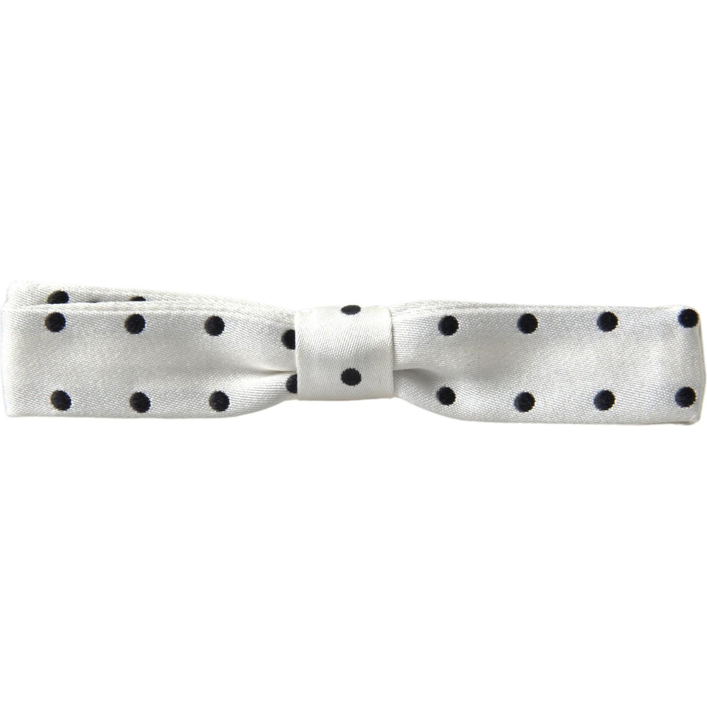 Dolce & Gabbana White Silk Polka Dot Adjustable Neck Men Bow Tie FT3778