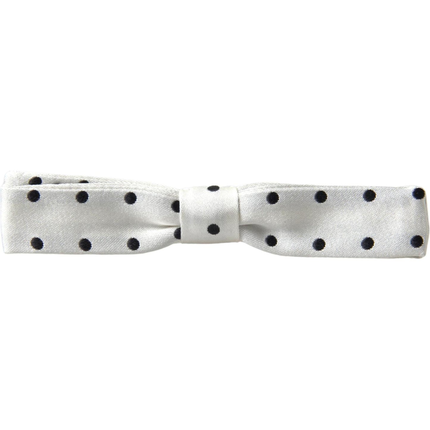 Dolce & Gabbana White Silk Polka Dot Adjustable Neck Men Bow Tie FT3778