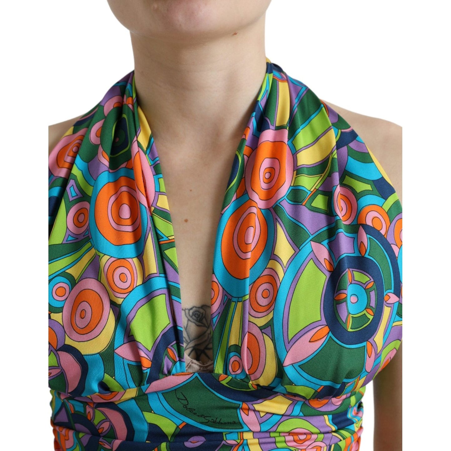 Dolce & Gabbana Multicolor Halter Sleeveless Cropped Tank Top TSH84276-40