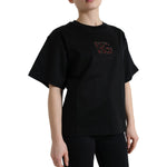 Dolce & Gabbana Black Cotton DG Crystal Crewneck Tee T-shirt TSH84346-36