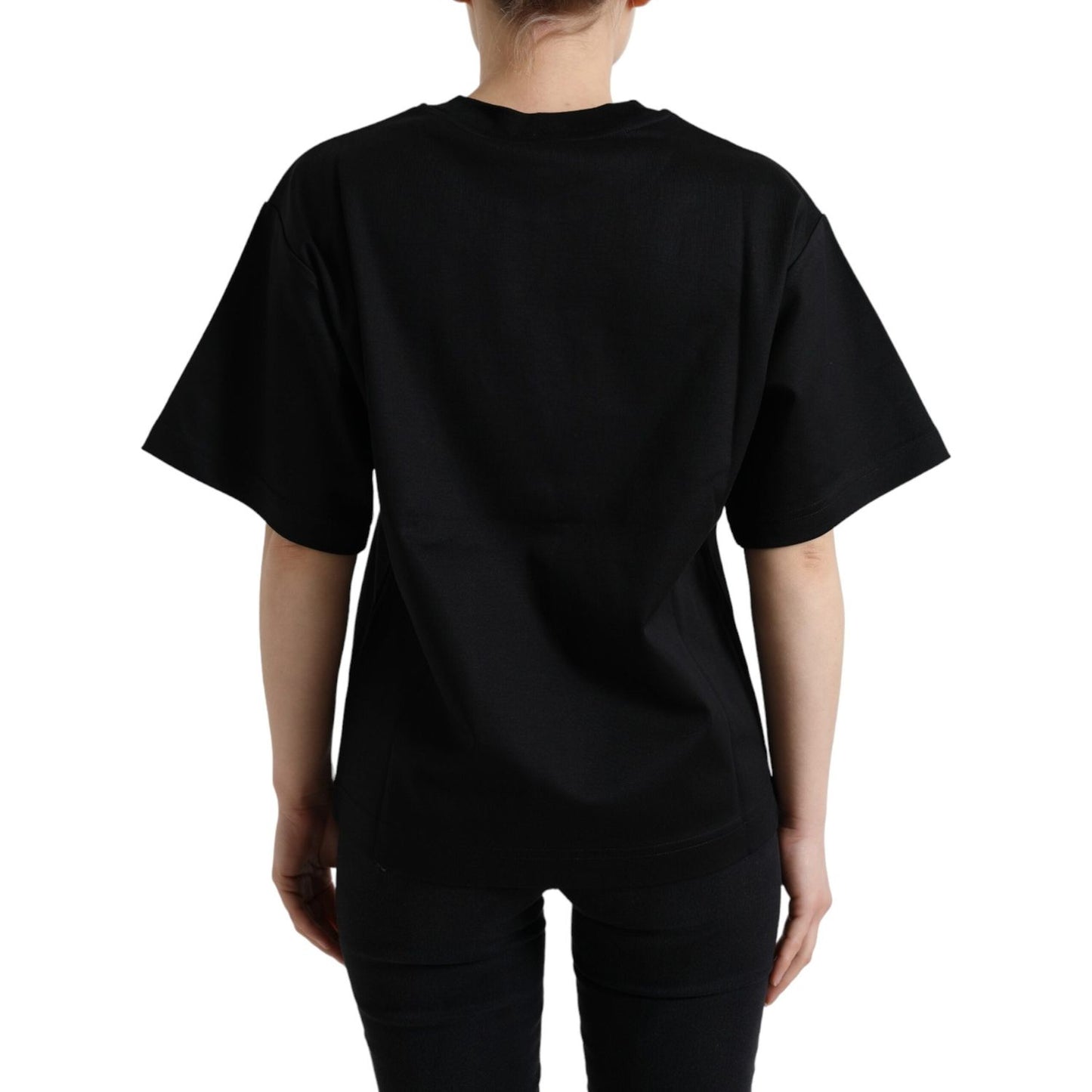 Dolce & Gabbana Black Cotton DG Crystal Crewneck Tee T-shirt TSH84346-36