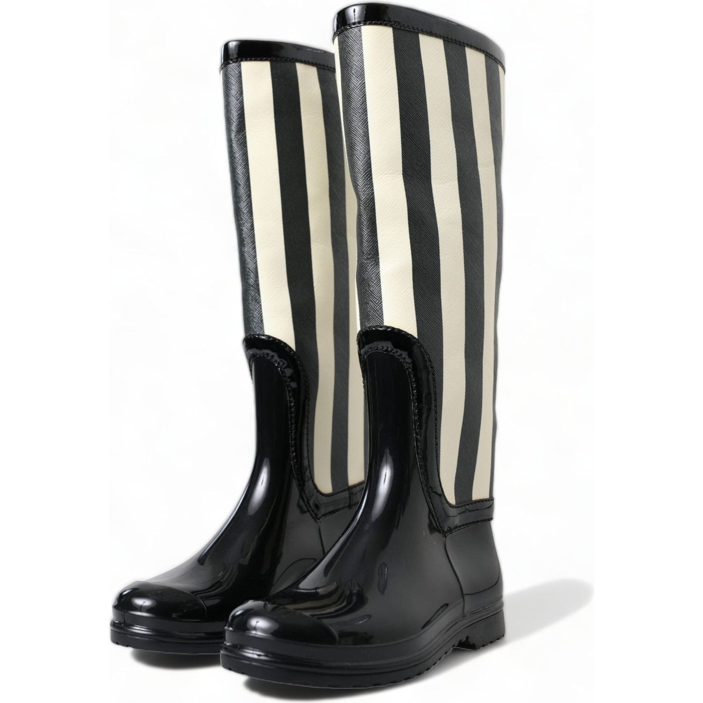 Dolce & Gabbana Black Rubber Knee High Flat Boots Shoes LA10479-35