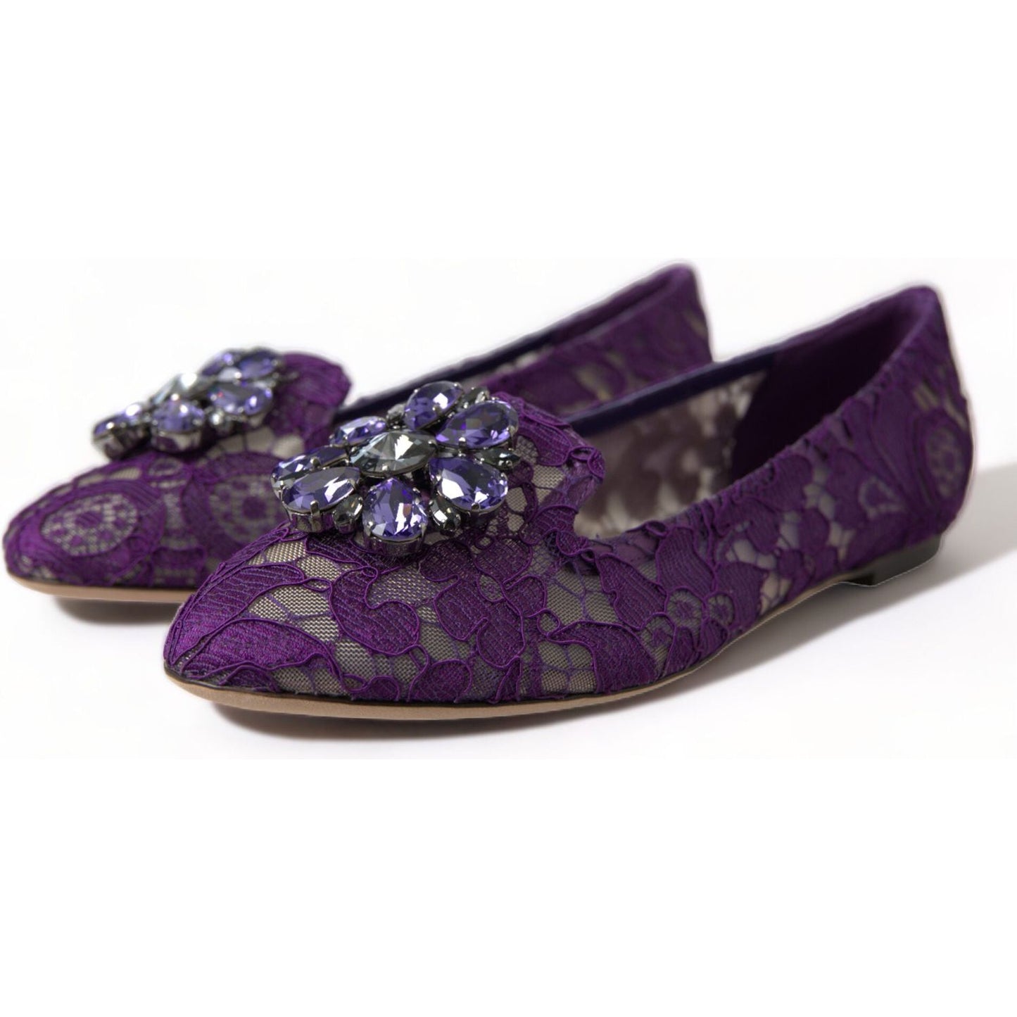 Dolce & Gabbana Purple Vally Taormina Lace Crystals Flats Shoes LA10303-37