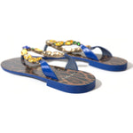 Dolce & Gabbana Blue Crystals Flats Sandals Beachwear Shoes LA10330-38.5