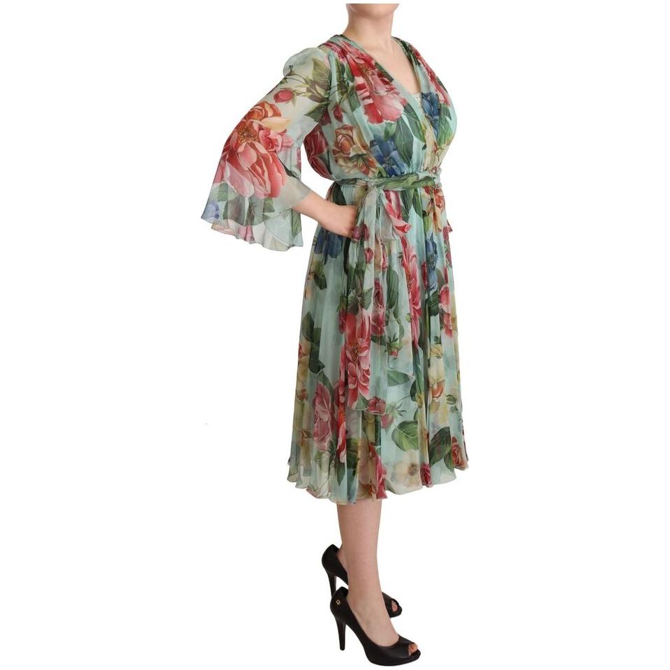 Dolce & Gabbana Multicolor Green Floral Silk Wrap Midi Dress DR28304-42