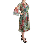 Dolce & Gabbana Multicolor Green Floral Silk Wrap Midi Dress DR28304-42