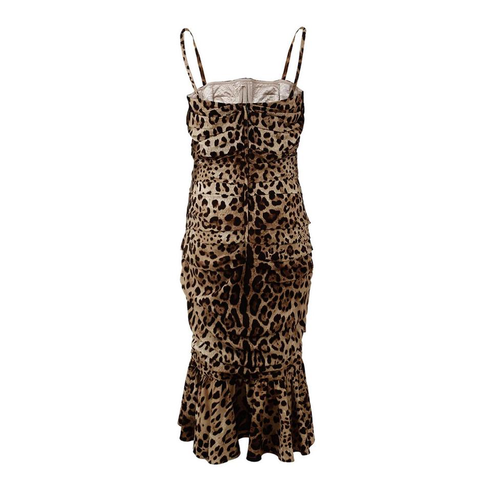 Dolce & Gabbana Brown Leopard Print Ruched Midi Dress DR28713 -36