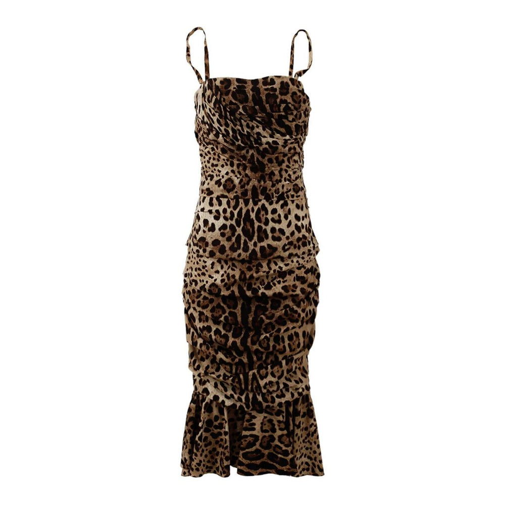 Dolce & Gabbana Brown Leopard Print Ruched Midi Dress DR28713 -36