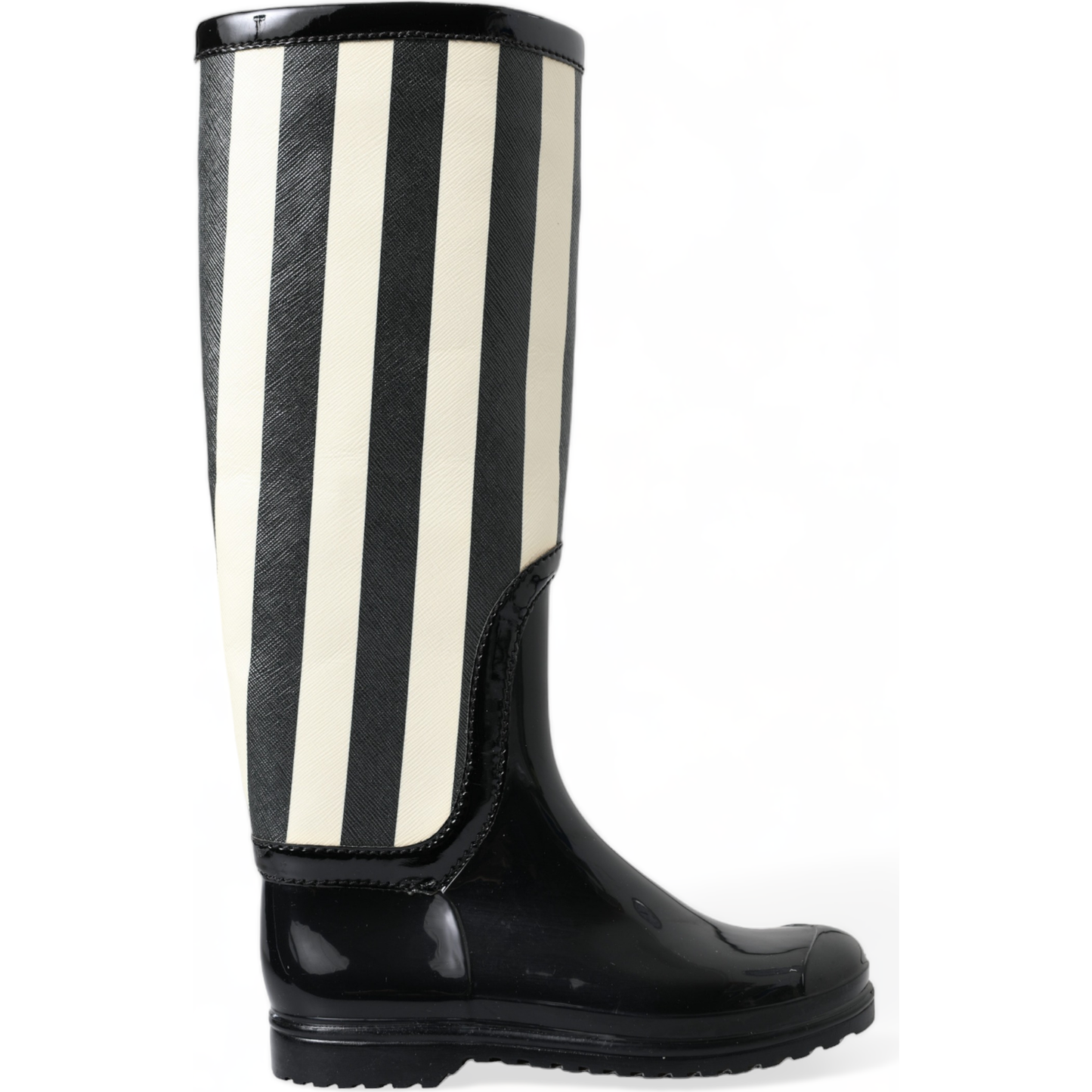 Dolce & Gabbana Black Rubber Knee High Flat Boots Shoes LA10479-35