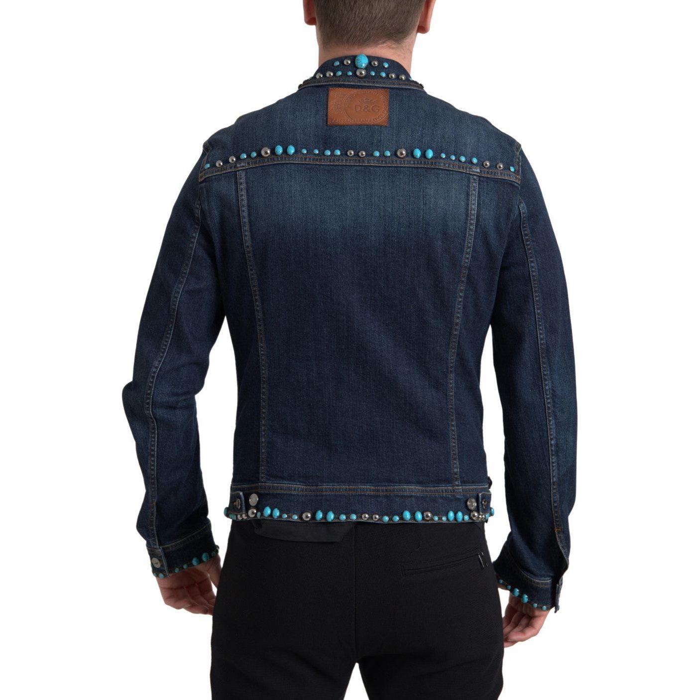 Dolce & Gabbana Blue Denim Turquoise Stones Studded Jacket JKT3667-48