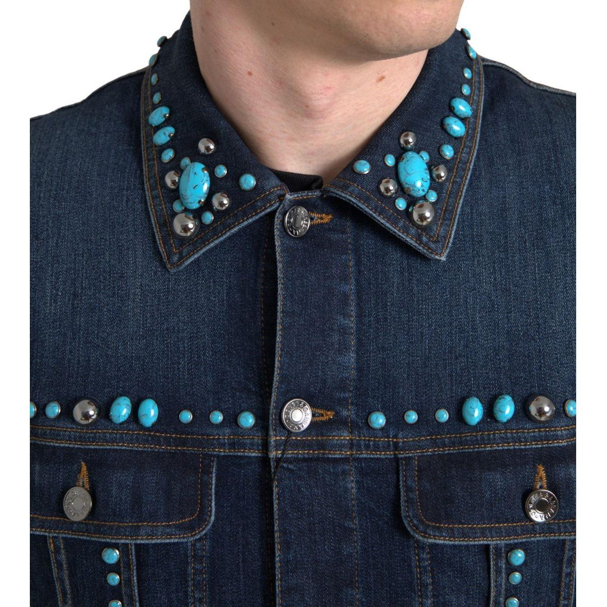 Dolce & Gabbana Blue Denim Turquoise Stones Studded Jacket JKT3667-48