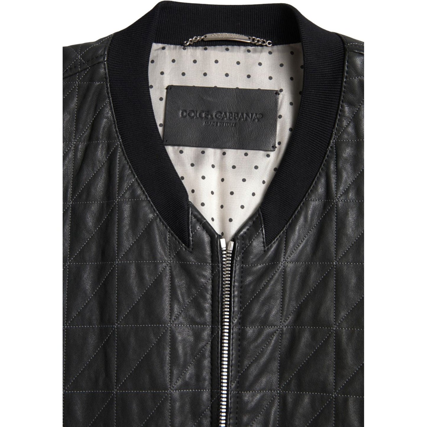 Dolce & Gabbana Black Leather Full Zip Bomber Coat Jacket JKT3672