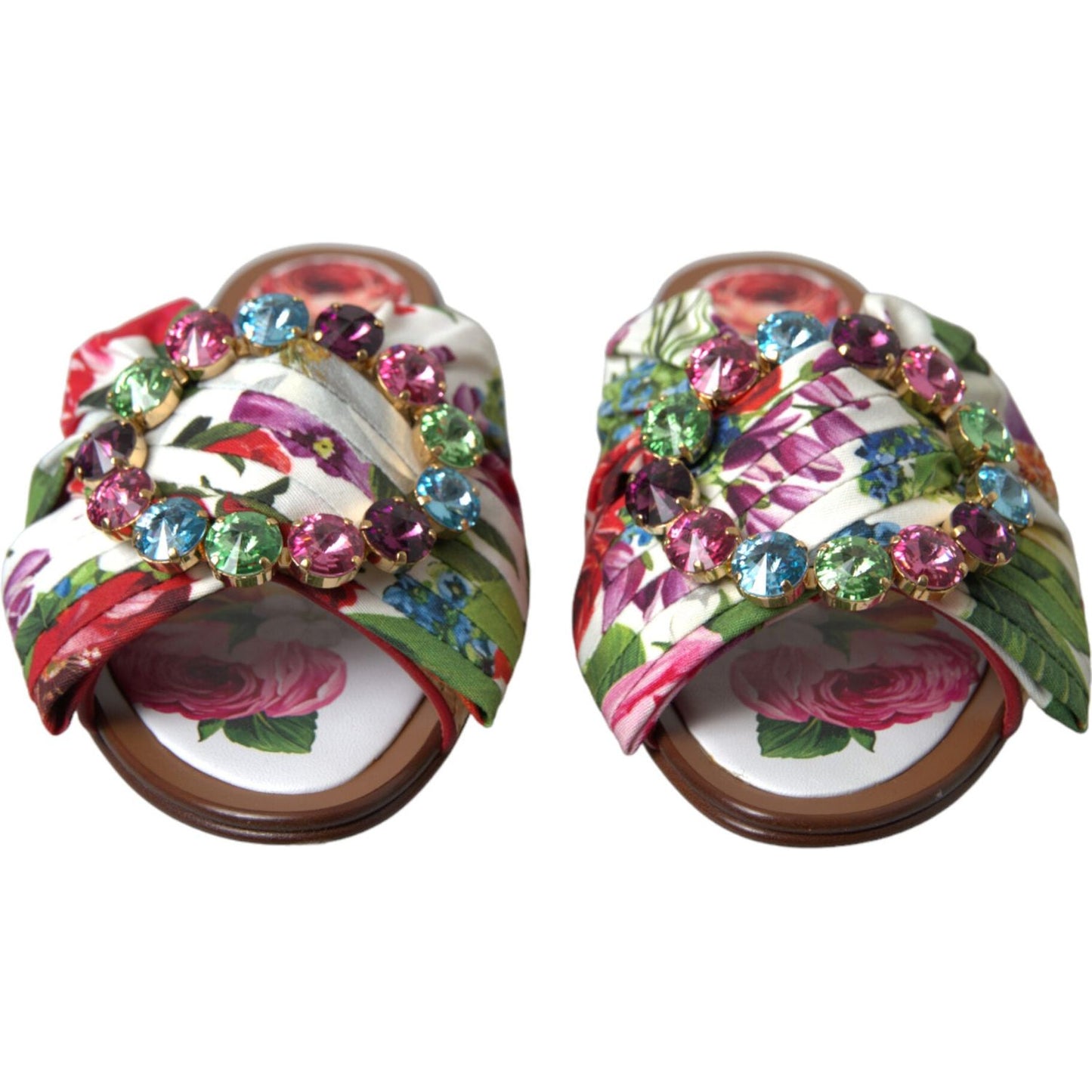 Dolce & Gabbana Multicolor Floral Flats Crystal Sandals Shoes LA10345-35.5