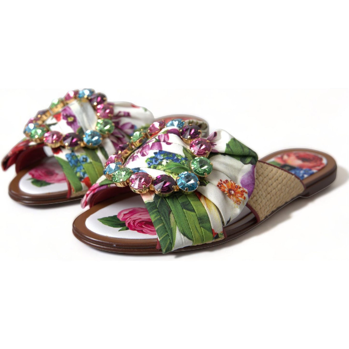 Dolce & Gabbana Multicolor Floral Flats Crystal Sandals Shoes LA10345-35.5