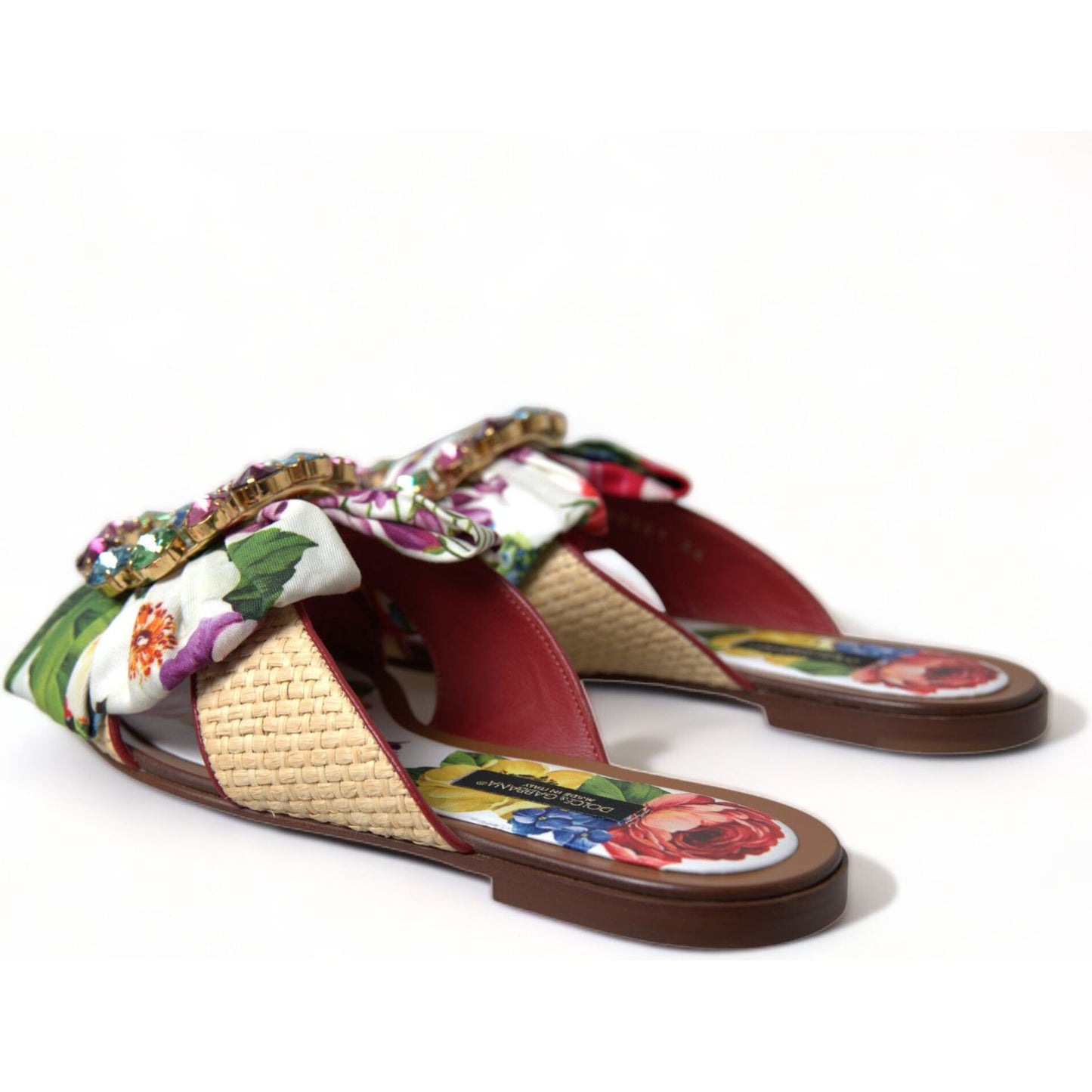Dolce & Gabbana Multicolor Floral Flats Crystal Sandals Shoes LA10345-35.5