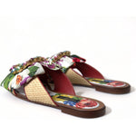 Dolce & Gabbana Multicolor Floral Flats Crystal Sandals Shoes LA10345-35.5