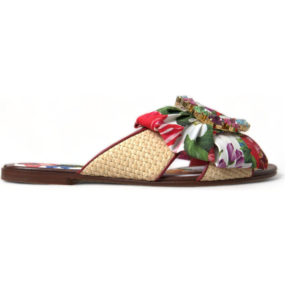 Dolce & Gabbana Multicolor Floral Flats Crystal Sandals Shoes LA10345-35.5