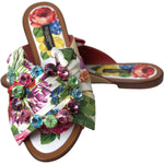 Dolce & Gabbana Multicolor Floral Flats Crystal Sandals Shoes LA10345-35.5