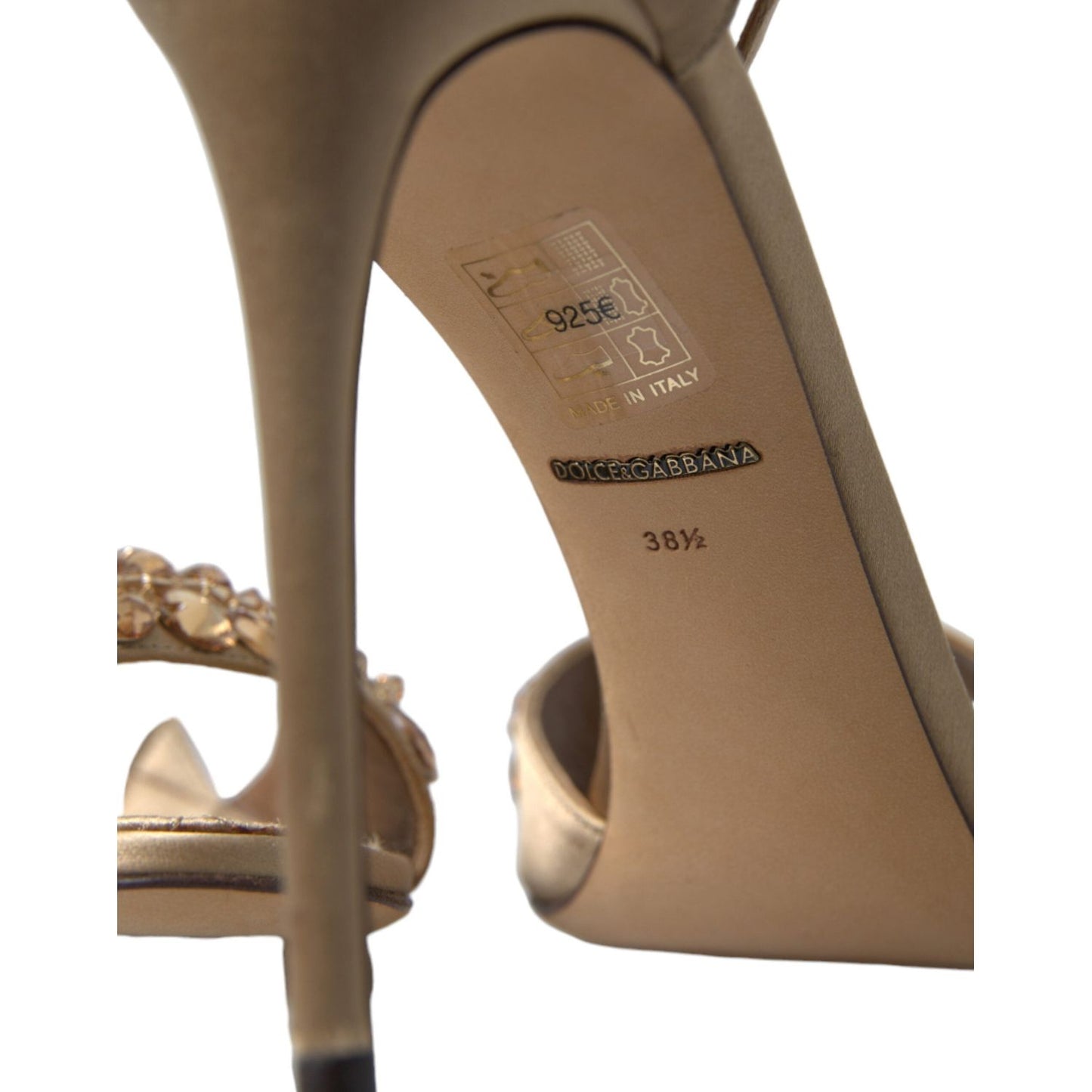 Dolce & Gabbana Gold Satin Ankle Strap Crystal Sandals Shoes LA10358-37