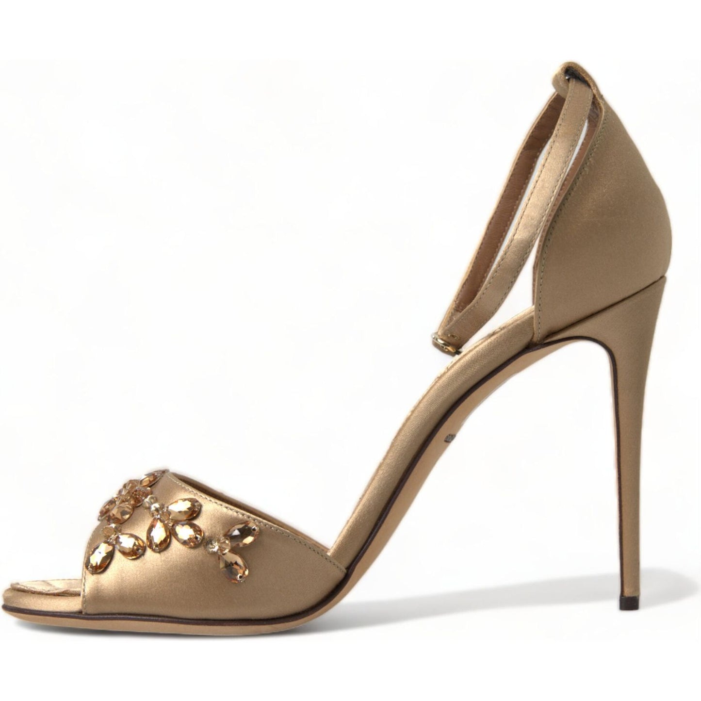 Dolce & Gabbana Gold Satin Ankle Strap Crystal Sandals Shoes LA10358-37