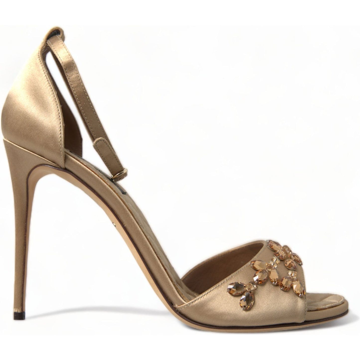 Dolce & Gabbana Gold Satin Ankle Strap Crystal Sandals Shoes LA10358-37