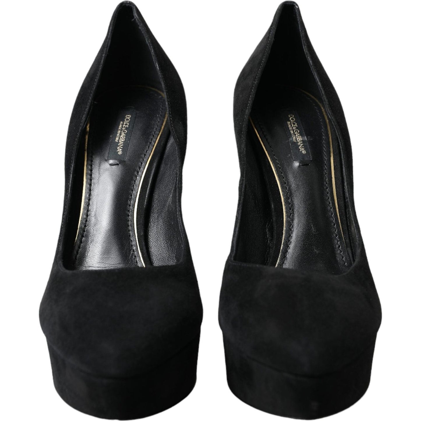 Dolce & Gabbana Black Suede Leather Platform Heel Pumps Shoes LA10483-40
