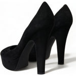 Dolce & Gabbana Black Suede Leather Platform Heel Pumps Shoes LA10483-40